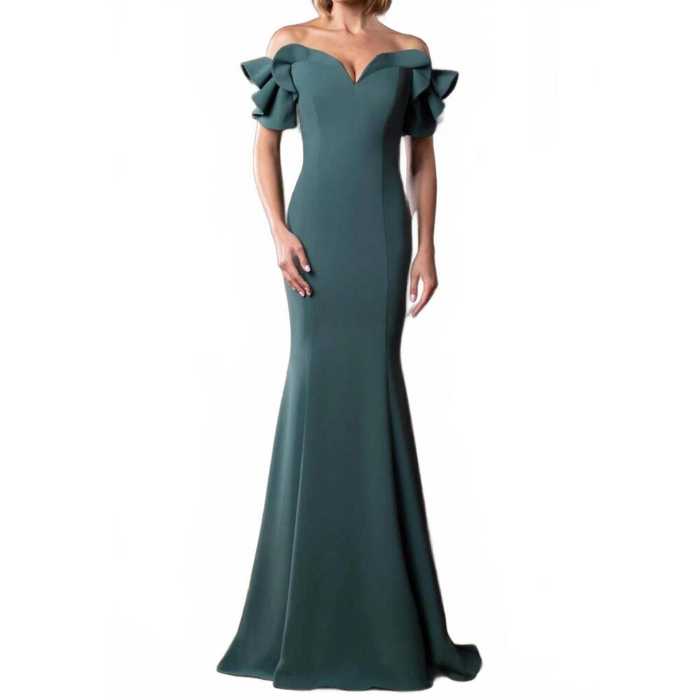 NEW DAYMOR off-shoulder ruffle sleeved dress in spruce